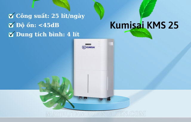 Ví dụ: Máy hút ẩm Kumisai KMS25 phù hợp với phòng ngủ diện tích 30 - 50m2